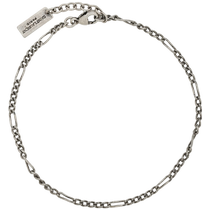 YSL Saint Laurent Mens Oxidized Silver Figaro Chain Metal Bracelet
