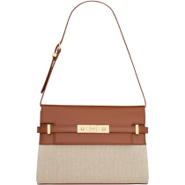 YSL Saint Laurent Womens MANHATTAN Small Cotton Canvas Glossy Leather Shoulder Bag