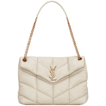 YSL Saint Laurent Womens PUFFER Medium Retro White Quilted Sheepskin Chain Bag