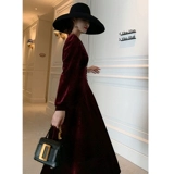 Весеннее красное бархатное летнее платье, французский стиль, в стиле Шанель, V-образный вырез