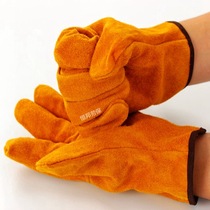 Short welding gloves cowhide welders heat-insulating anti-scalding and wear-resistant machinery shipyard labor protection gloves heat dissipation and breathable