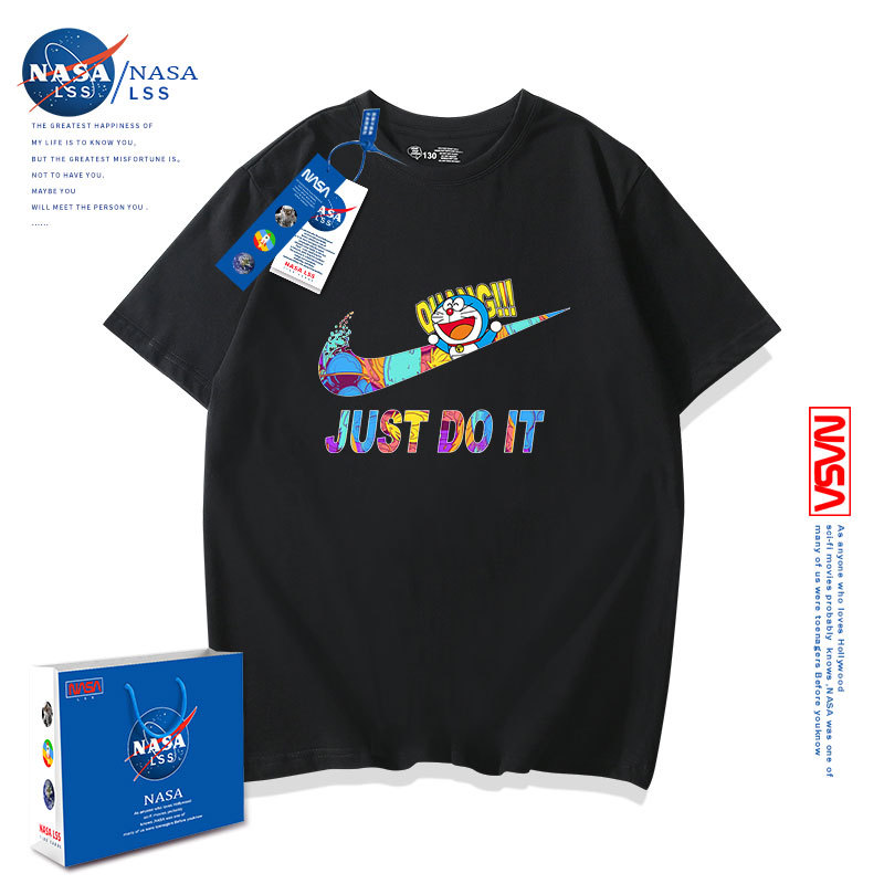 Nasa Co-Branded Doraemon T-Shirt Kidsren's Boys Short-Sleeved T-Shirt Pure Cotton Summer Doraemon Boys and Girls Half-Sleeved