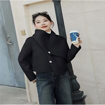 Double-sided cashmere woolen coat for women 2024 new autumn and winter short style asymmetrical coat with scarf for small people