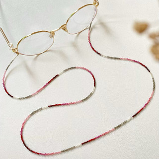 新中式国风撞色眼镜链女渐变红灰水晶极细2mm耳机链项链墨镜配饰