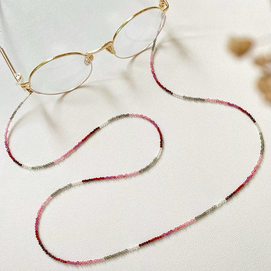 新中式国风撞色眼镜链女渐变红灰水晶极细2mm耳机链项链墨镜配饰