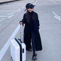 Girls autumn and winter black woolen coat temperament Hepburn style knee-length long style versatile and fashionable retro woolen coat