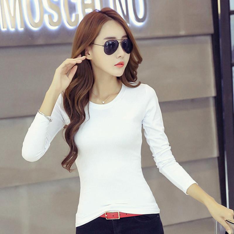 2025 New Women's Black and White Long-Sleeve Spring T-Shirt Autumn Slim-Fit Milk Silk Base Shirt Ebay