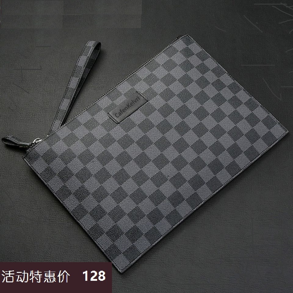Cafenkelvri Clutch Bag Men's European and American Fashion Light Luxury Large Capacity Plaid Casual Envelope Clutch Bag