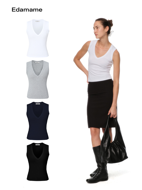 Emm Fine Cotton Regular Shoulder Elastic Slim Fit Sleeveless Deep V Tank Top Emm Fine Cotton Regular Shoulder Elastic Slim Fit Sleeveless Deep V Tank Top
