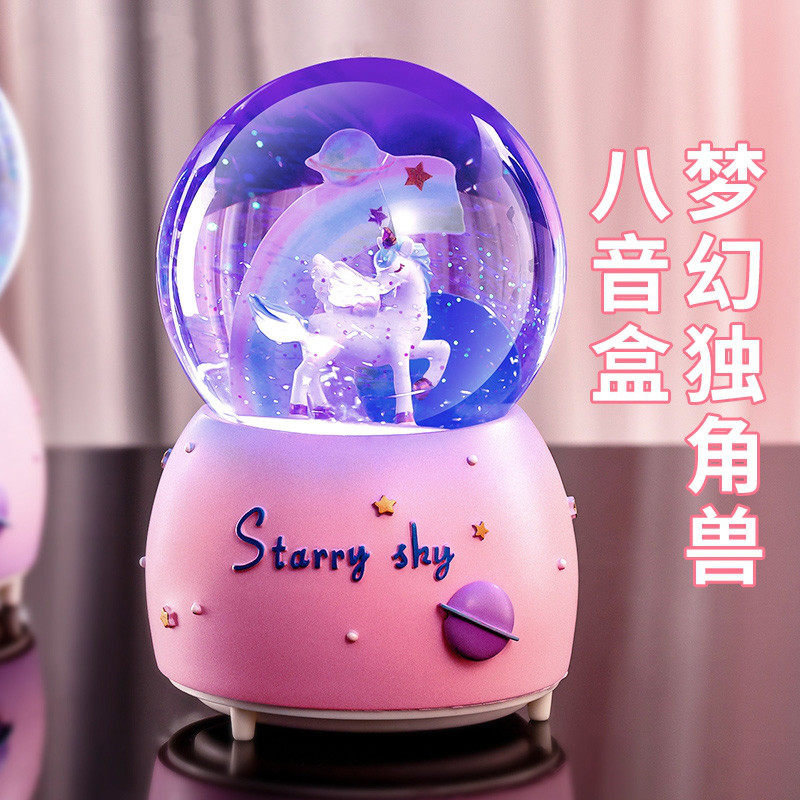 Crystal Ball Drifting Snow Music Eight-soundbox Little Girl's Birthday Gift Children 38 Three-Eight Women's Day ten thousand Fire 453-Taobao