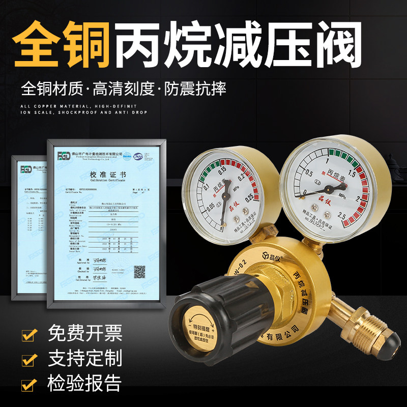 品仪全铜丙烷减压阀YQW-02压力表煤气液化气瓶减压阀双表头减压器
