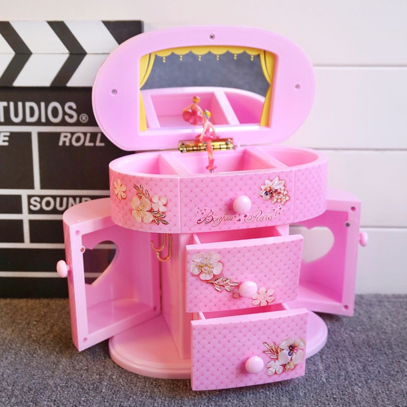 Girls jewelry box princess jewelry set birthday gift double drawer music box storage chain music box