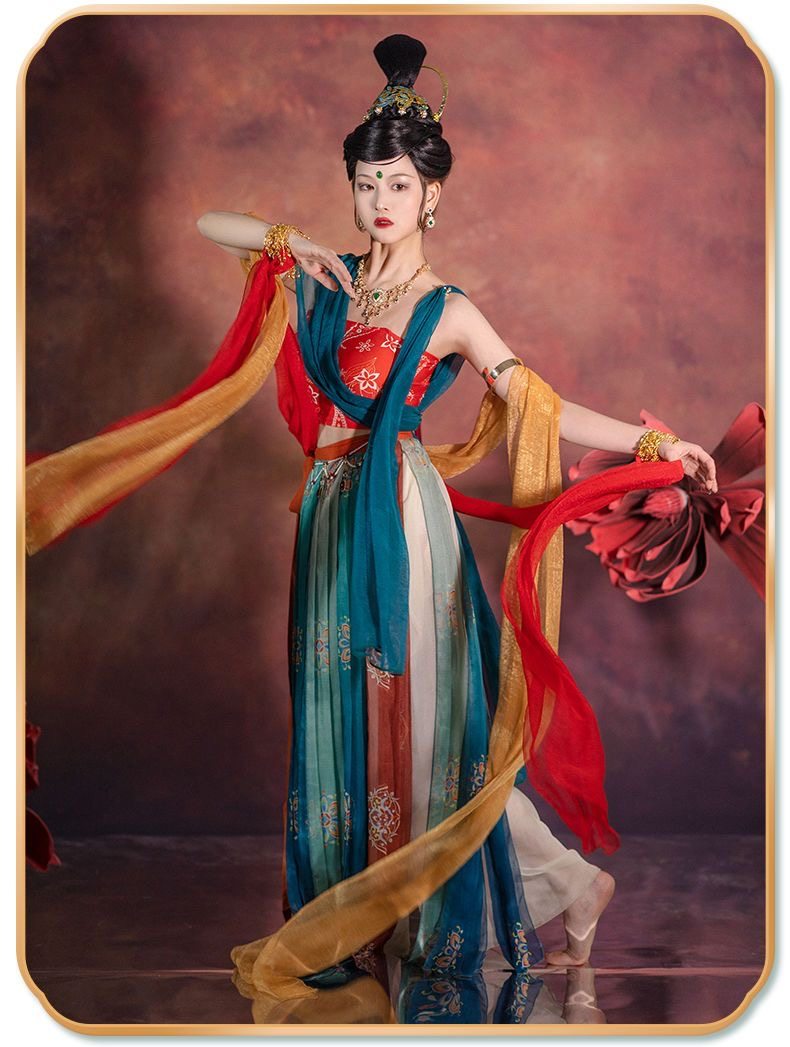 敦煌飞天舞蹈服装西域舞姬古典超仙演出服成人女异域风情套装写真-阿里巴巴