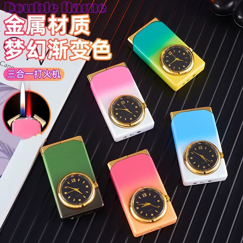 Циферблат, защитная ветрозащитная креативная неоновая зажигалка для друга, популярно в интернете, «три в одном»