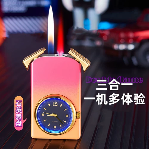 Циферблат, защитная ветрозащитная креативная неоновая зажигалка для друга, популярно в интернете, «три в одном»