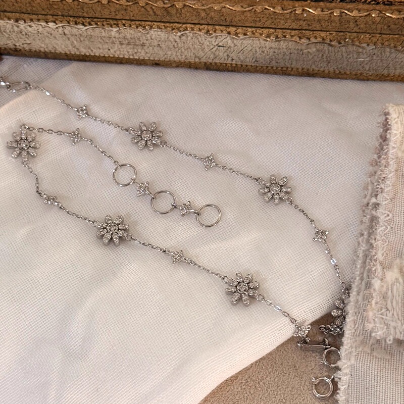 Fftown Yongyou Town Original Design Full Flower Daisy Diamond Bracelet Sterling Silver Platinum-Plated Thin Bracelet
