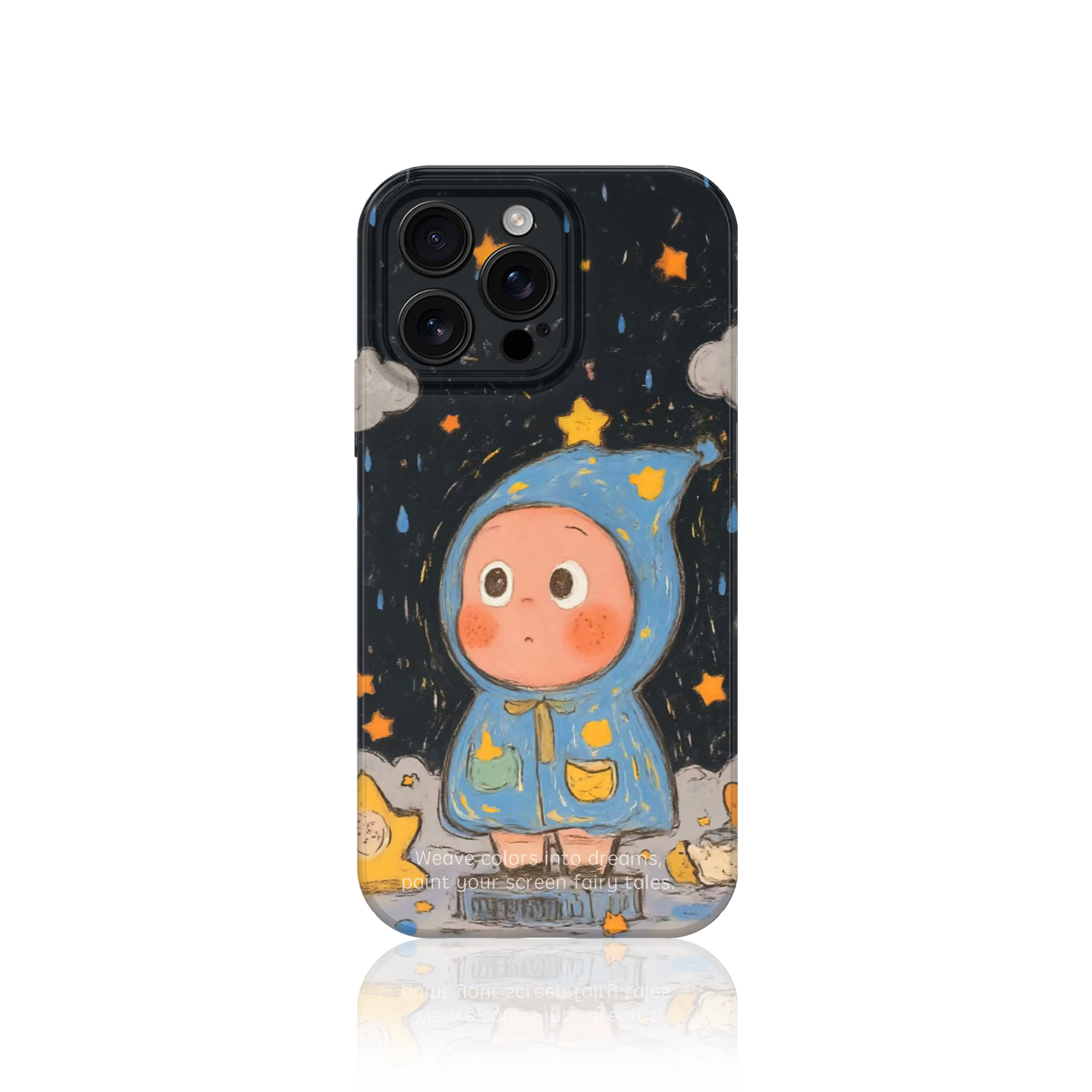 Cute Cartoon Character Blue Raincoat with Stars and Clouds iPhone Case