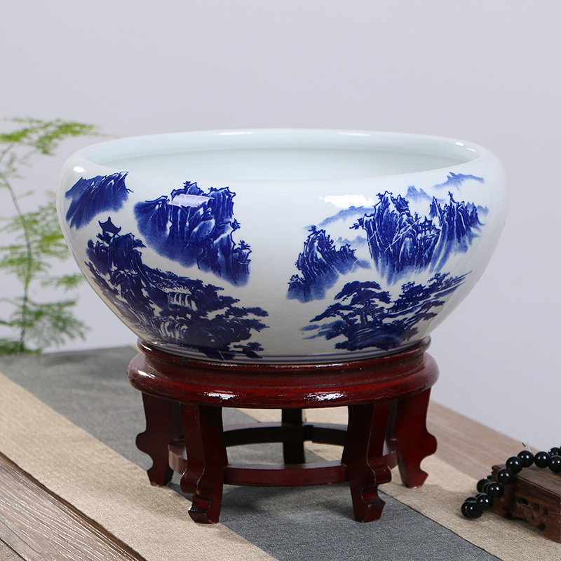 Jingdezhen ceramic fish tank bowl lotus water lily basin large turtle tank fish basin household small goldfish tank living room landscaping