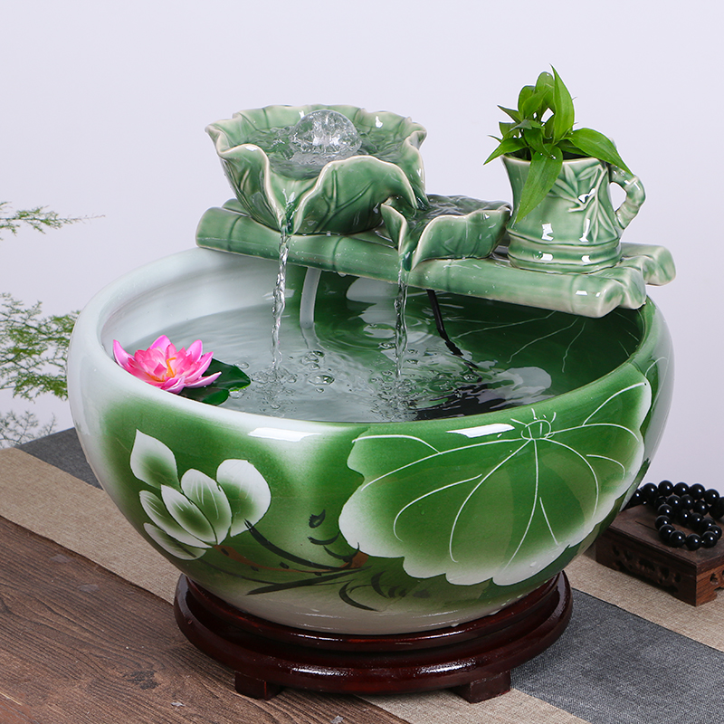 Jingdezhen ceramic flowing water fish tank household fountain hand-painted small goldfish tank large turtle fish basin lucky landscaping