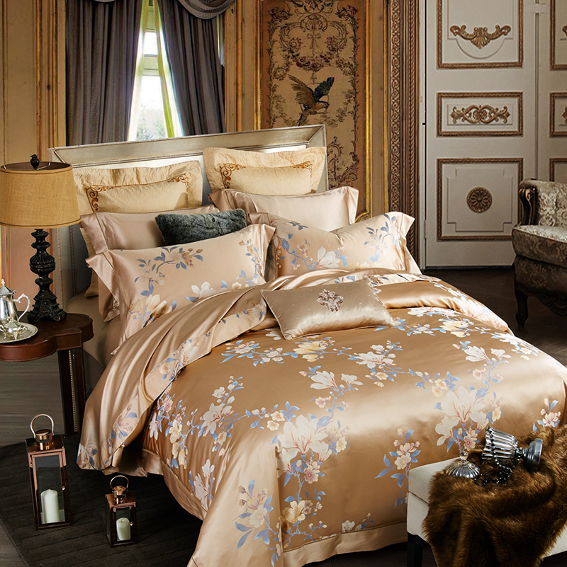 High-end Mulberry Silk Jacquard Wedding bed with bedding sheet cover four sets-Taobao