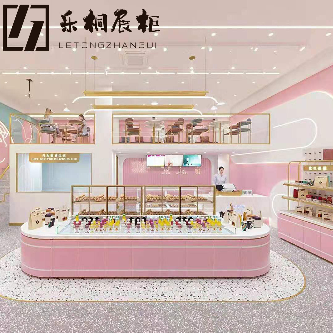 Bread display island cabinet pink cake cabinet model cabinet commercial curved glass titanium-plated cake tasting table - Taobao