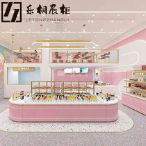 Bread display Nakajima cabinet Pink cake cabinet Model cabinet Commercial curved glass titanium plated pastry tasting table