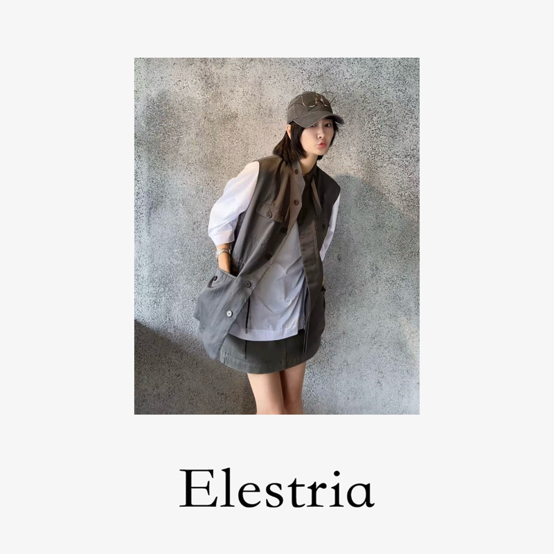 Mdsl·French-Style Fashion Minimalist Relaxed Multi-Pocket Old Money Style Buckle Sleeveless Vest # 03498