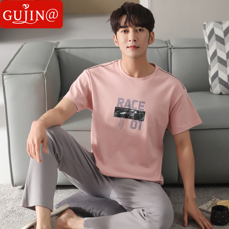 Gujin@Pajamas men's summer cotton thin short-sleeved trousers 2022 new large-size men's home service suit