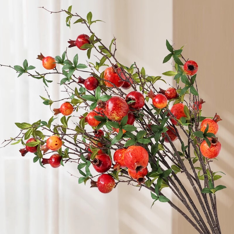 Artificial Pomegranate Fruit Decoration, Red Fruit, Fortune Fruit, Persimmon Fruit Tree Branches, Dried Flowers for Living Room, Dining Table, and Entryway Decoration
