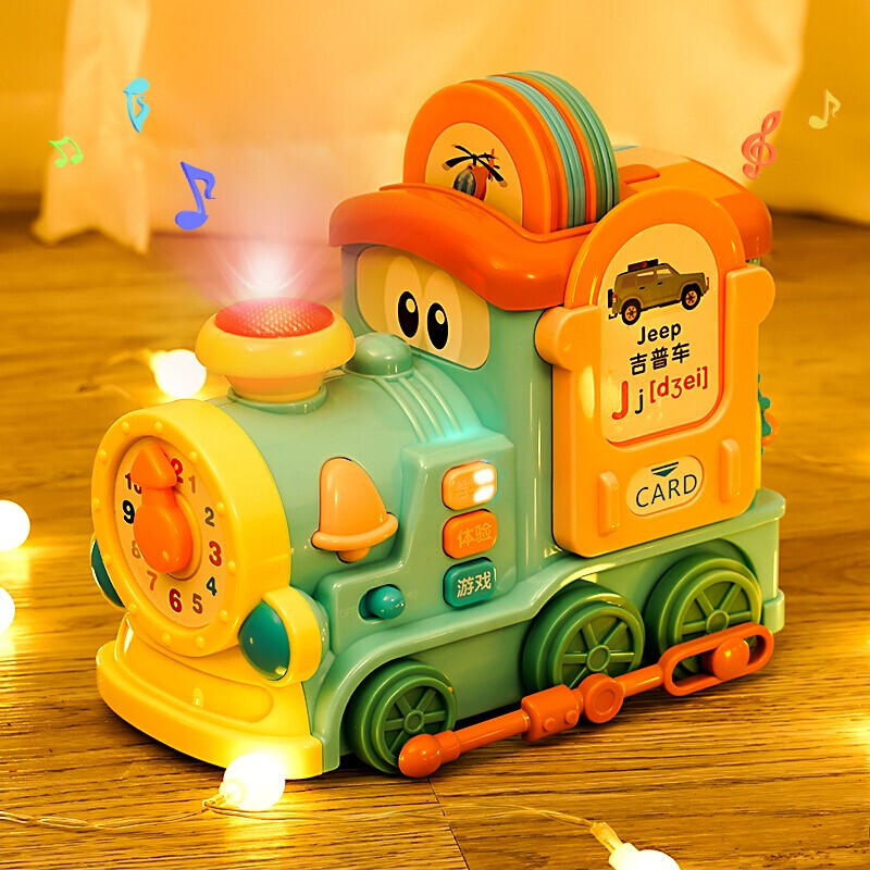 Paoli Little Train Children's Toys Baby Talking Cognitive Card 1-3-year-old baby Early teaching Puzzle Electric Locomotive-Taobao