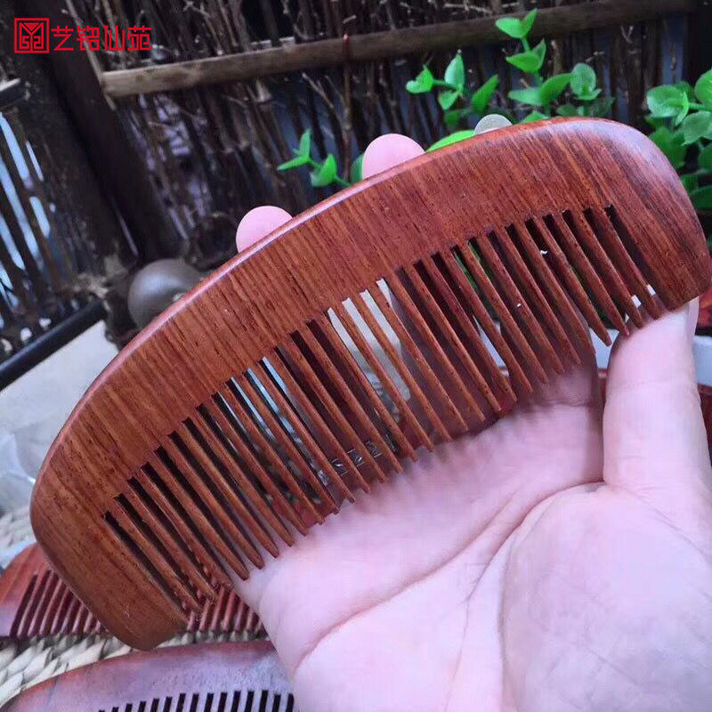 Red sour branch wood round moon digital anti-static comb curly hair smooth hair mahogany wooden head comb for girlfriend gift