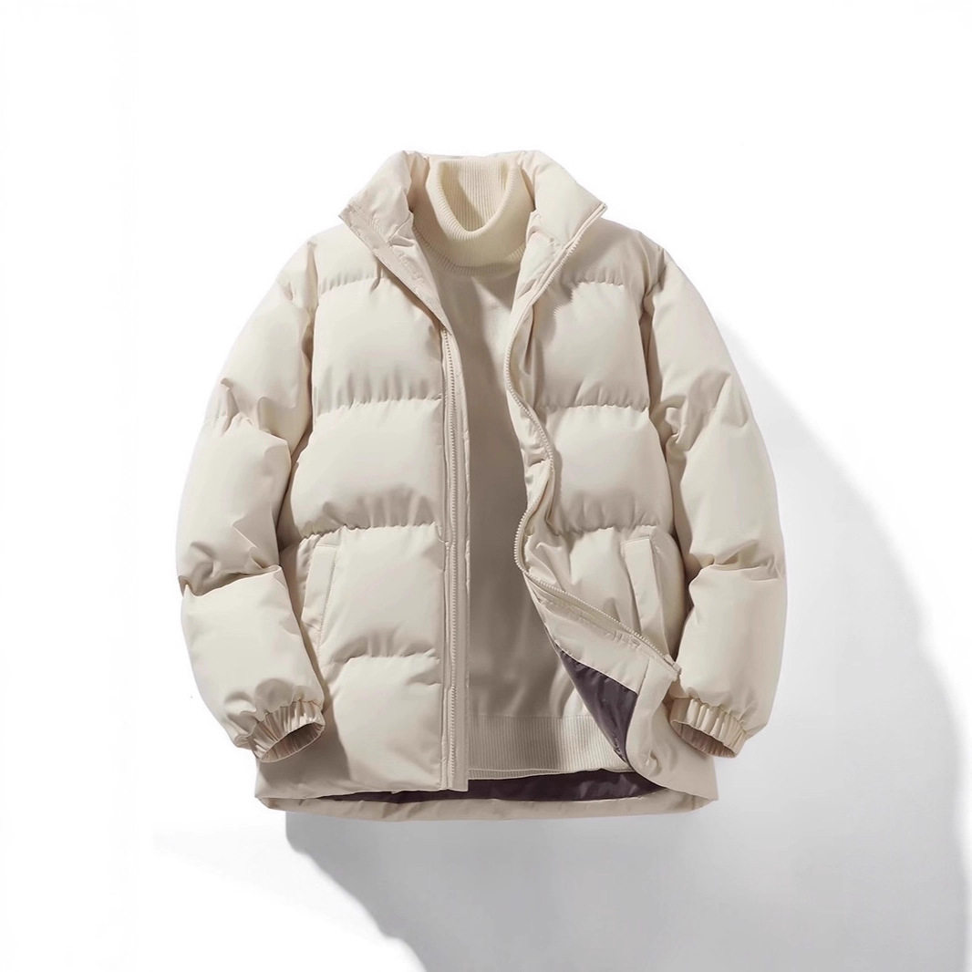 Autumn and winter turtleneck cotton coat thickened velvet jacket men's new solid color cotton jacket down jacket couple wear bread coat large size