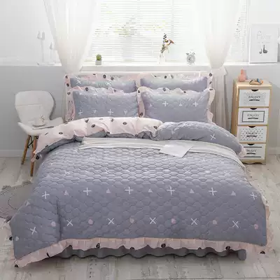 100% cotton padded cotton bed dress four-piece European simple quilt cover Double 1 8M m bed