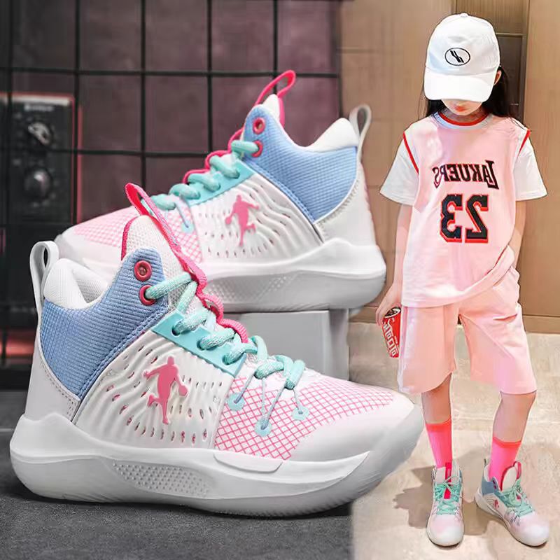 Guoyi Trendy Girls' Basketball Shoes, Women's Style, Children's Spring and Autumn Breathable Professional Training and Actual Game Running Sports Shoes for Older Children