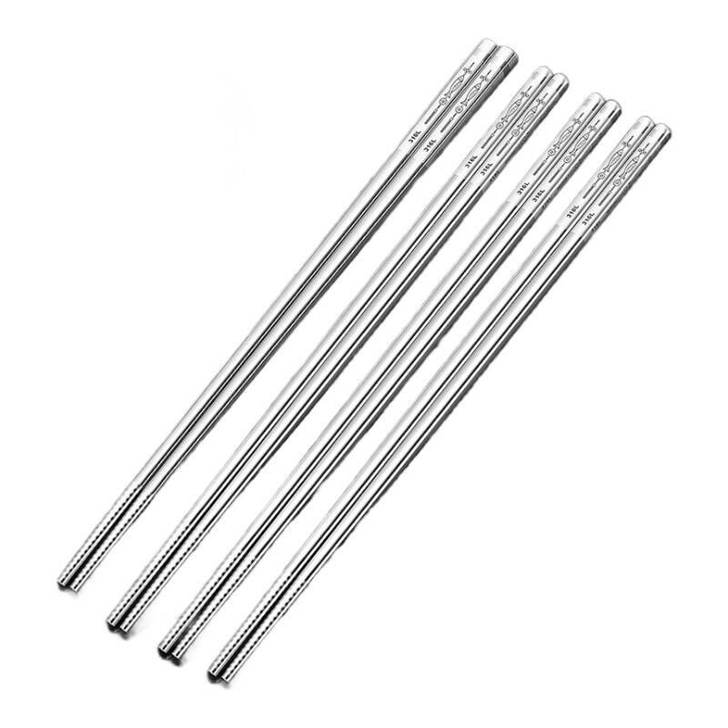 316不锈钢筷子家用防滑中空隔热防烫耐高温金属银铁方形筷子套装