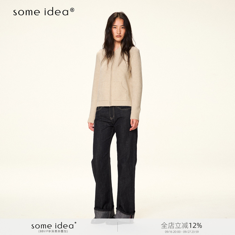 Some Idea 100% Sheep Wool V-Neck Zip-Up Cardigan Basic Everyday Comfortable Commuting Casual Jacket Sweater Some Idea 100% Sheep Wool V-Neck Zip-Up Cardigan Basic Everyday Comfortable Commuting Casual Jacket Sweater