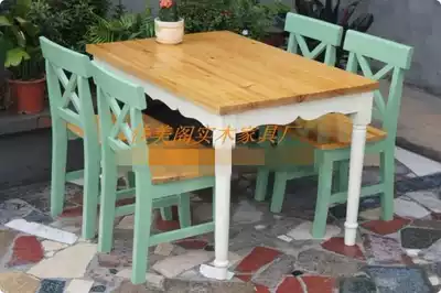 Solid wood dining table and chair Dining table Honey color solid wood dining chair One table 4 chairs Mediterranean style