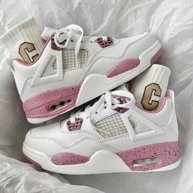 Aj Women's Shoes Cherry Blossom Pink Sneakers 2024 New Air-Cushion Basketball Shoes Student Height-Increasing Running Air Force Couple Shoes Size One