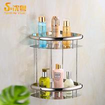 Thickened 304 stainless steel tripod bathroom corner basket wall-mounted fan-shaped rack bathroom double-layer storage rack