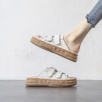 4 14E ten thousand people plant grass -- Amy Designer -- white genuine leather semi-slipper female summer outside wearing sandals