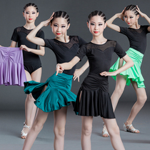2021 new childrens female Latin dance practice Gongfu training clothing online red girl dance skirt split suit Exercise suit