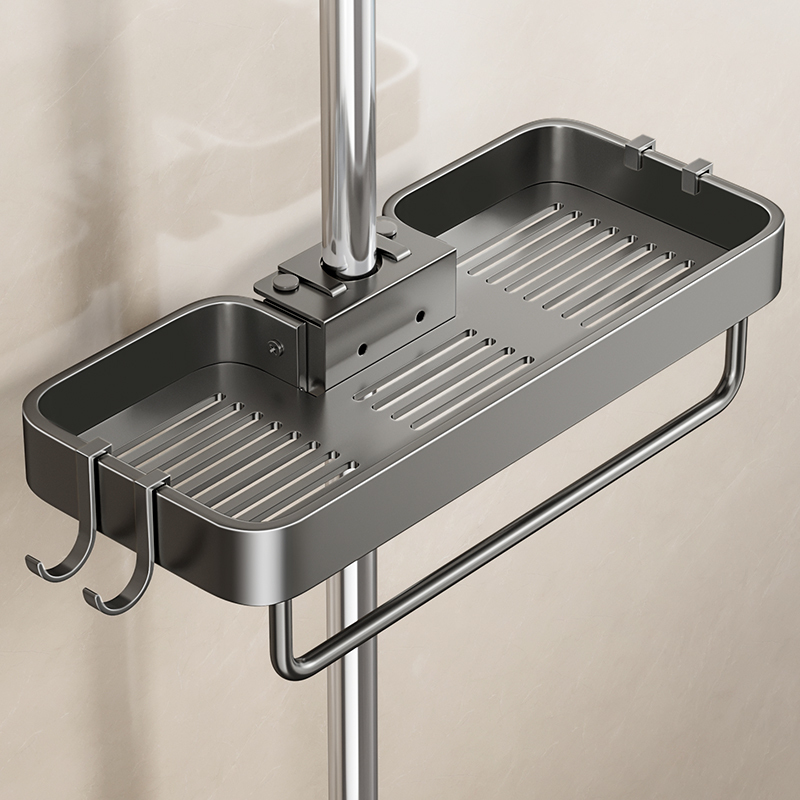 Snap-On Shower Caddy Tray, No-Drill Shower Room Shower Rod Bracket, Integrated Bathroom Shower Gel Holder