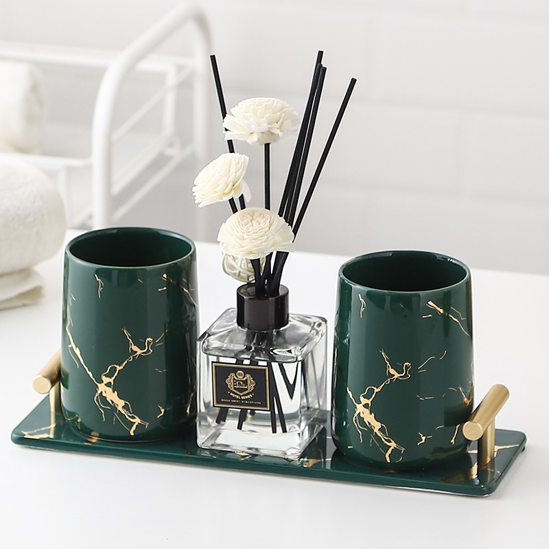 Light luxury wash cup toothbrush cup ins lotion bottle sub-bottling household tooth tank wash set ceramic toothbrush cup