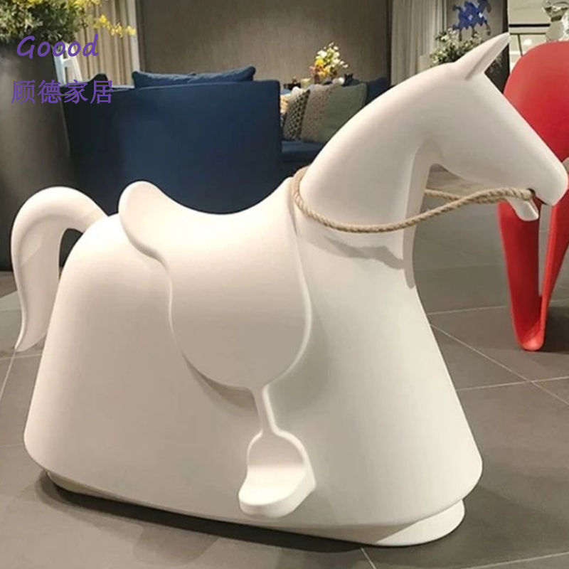 Glass Fiber Small Horse Chair Cartoon Children Toy Trojan Horse Rocking Chair-Like Board Room Living-room Sample House Display Center Casual Chair Hem