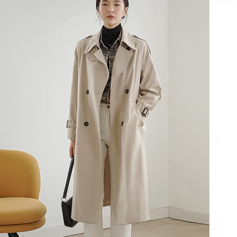 Counter on behalf of Fenghe 2022 domestic stand-up collar double-breasted jacket raglan sleeves mid-length trench coat women