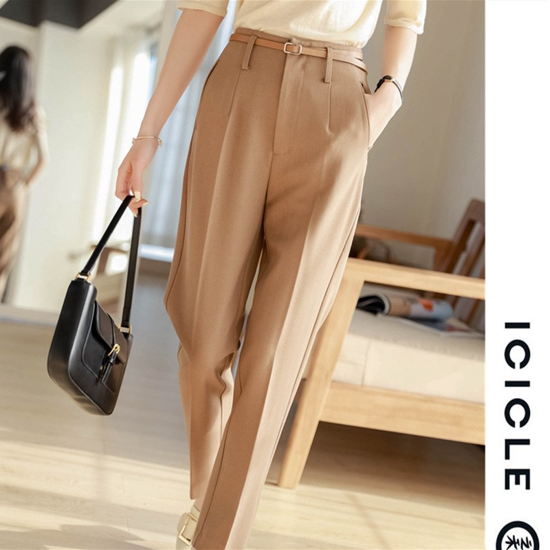 Counter big-name women's clothing 2022 spring and autumn temperament show thin high waist pants Xiaohejia nine points khaki suit pants