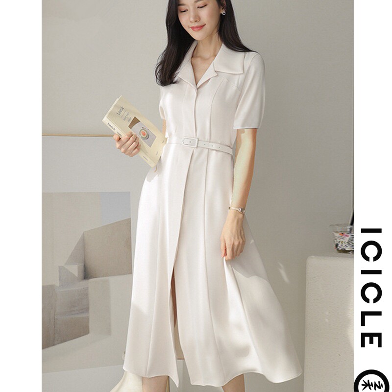 icicle Zhihe high-end acetic acid shirt skirt 2022 new slim fit and thin temperament skirt lace-up dress