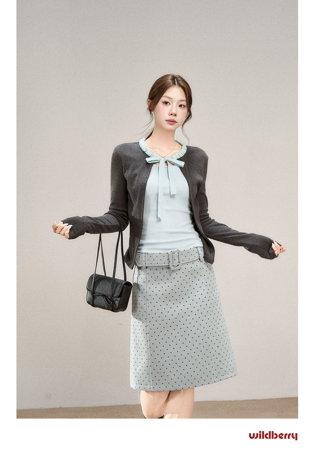 Wildberry Polka Dot Belted A-Line Midi Skirt