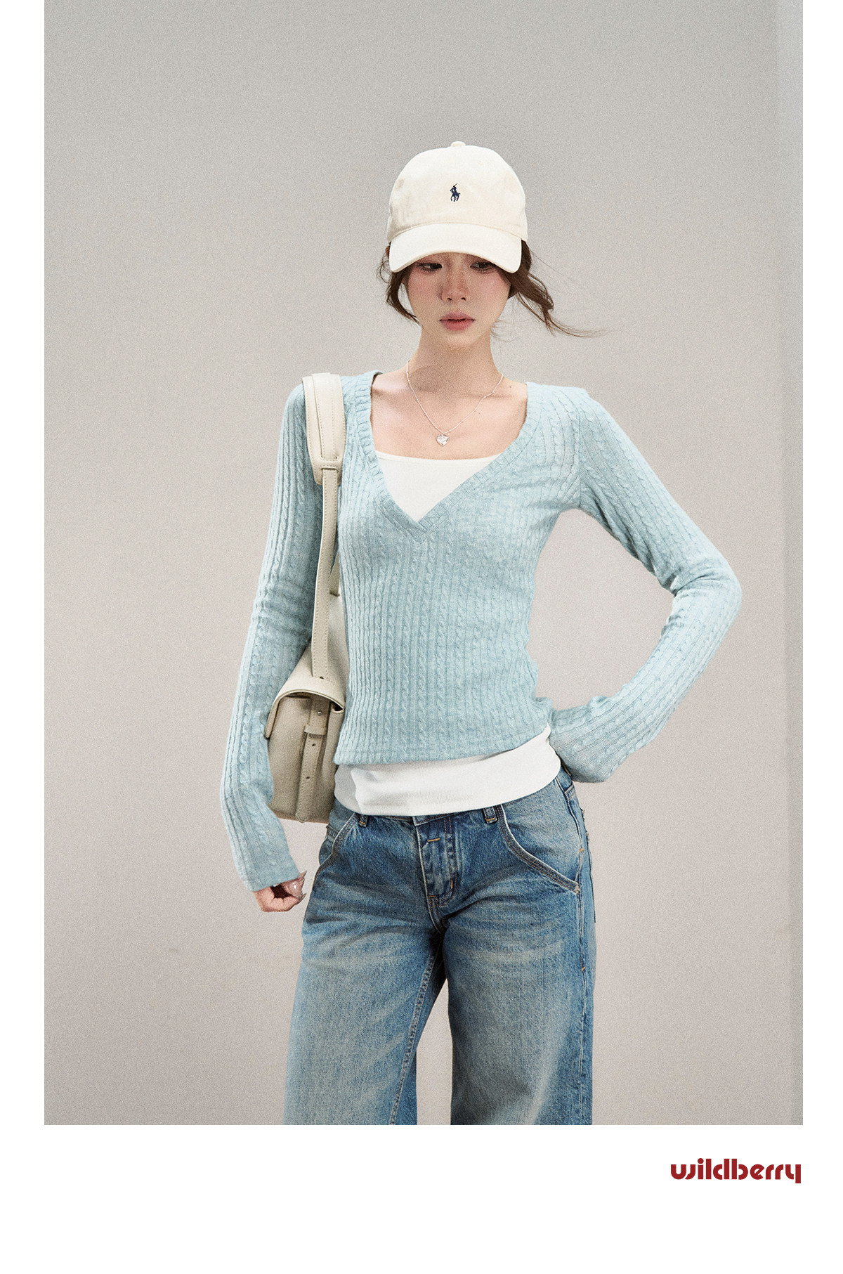 Wildberry Faux Two-Piece V-Neck Ribbed Knit Top