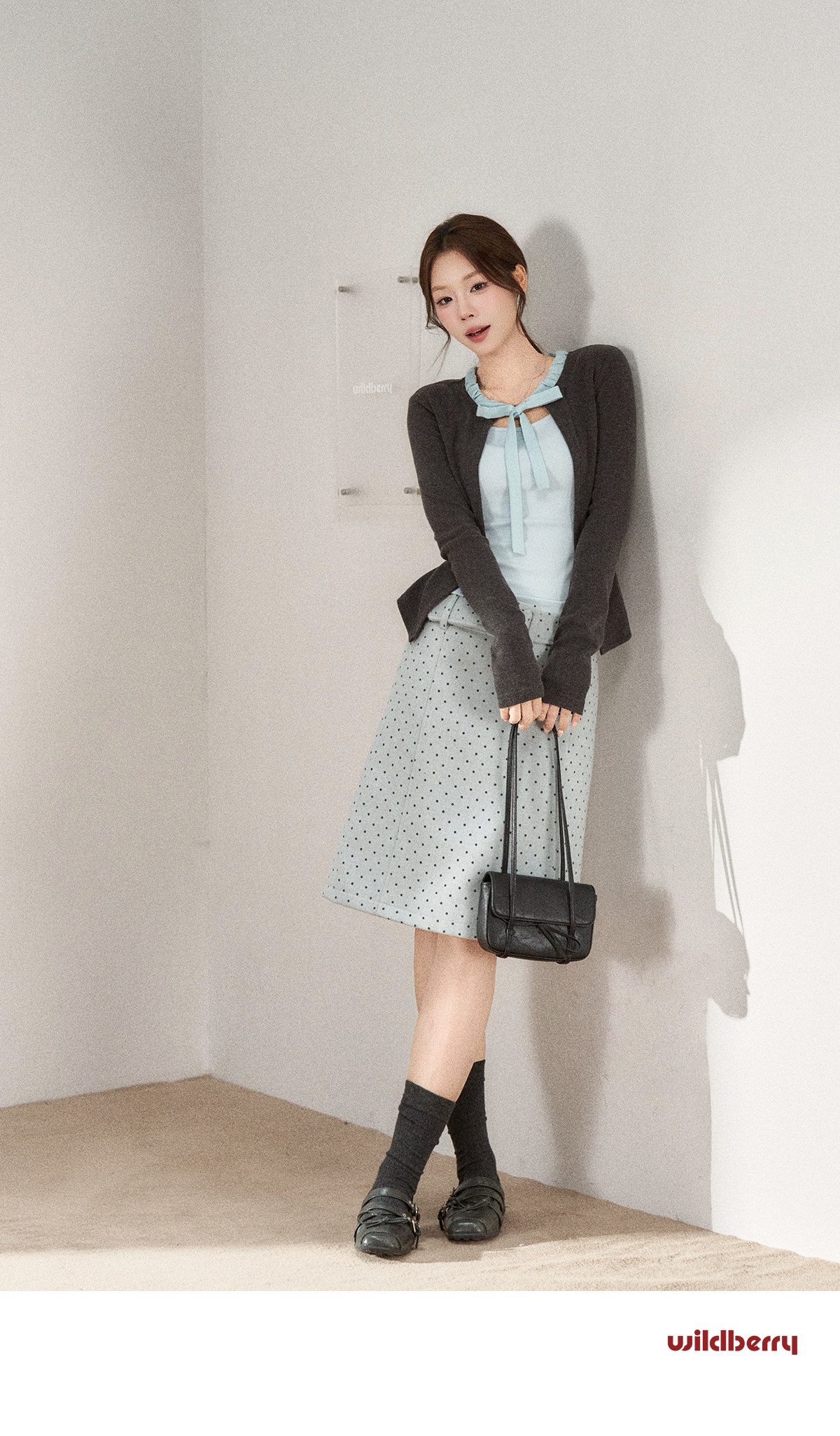 Wildberry Polka Dot Belted A-Line Midi Skirt